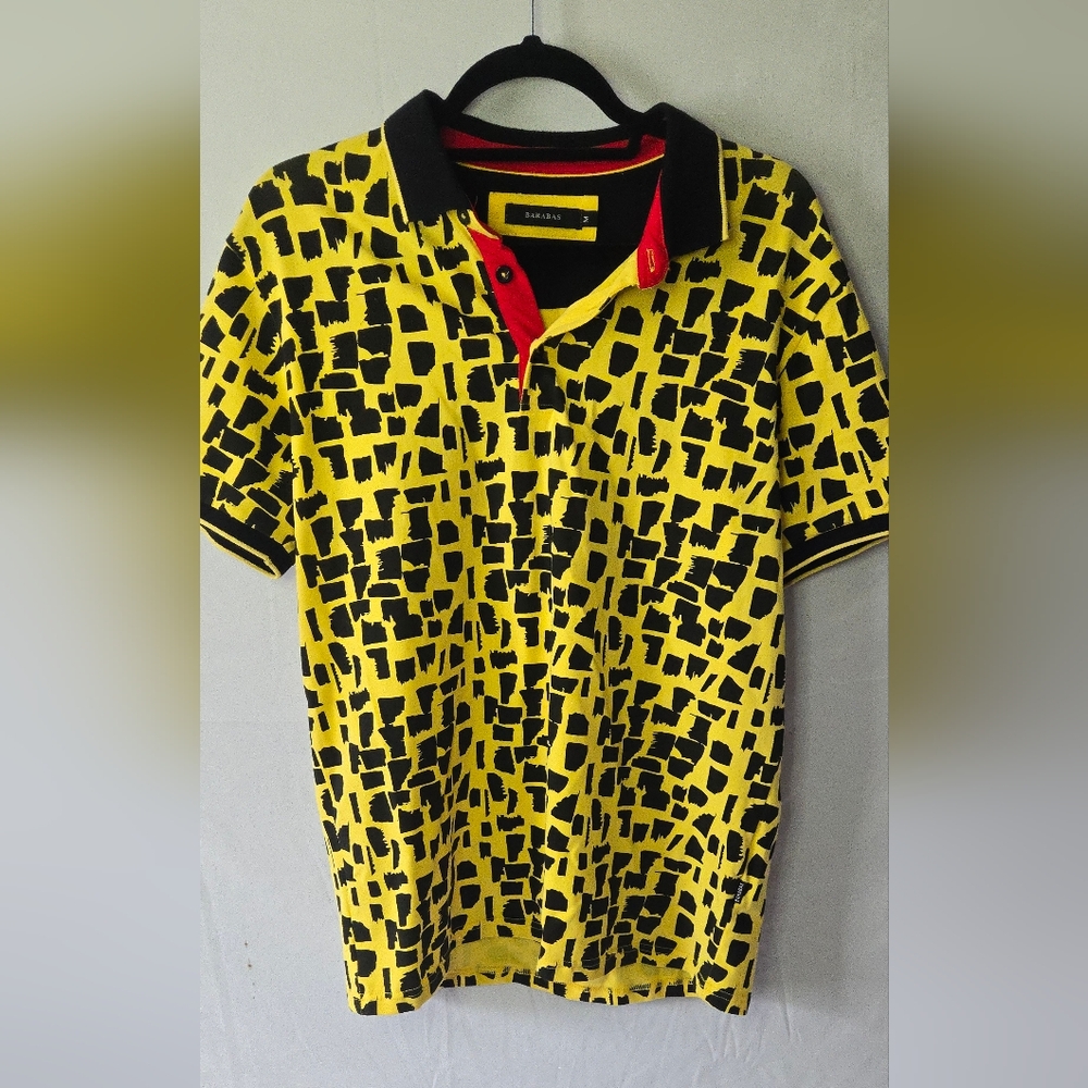 Barabas Black/Yellow Bold Colorful Print Golf Polo Men's M